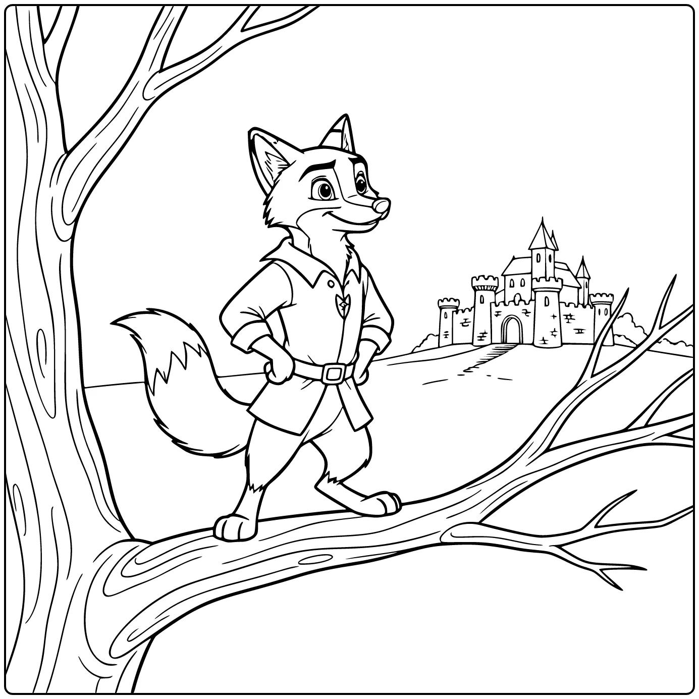Robin Hood kleurplaat dappere vos held Disney stijl