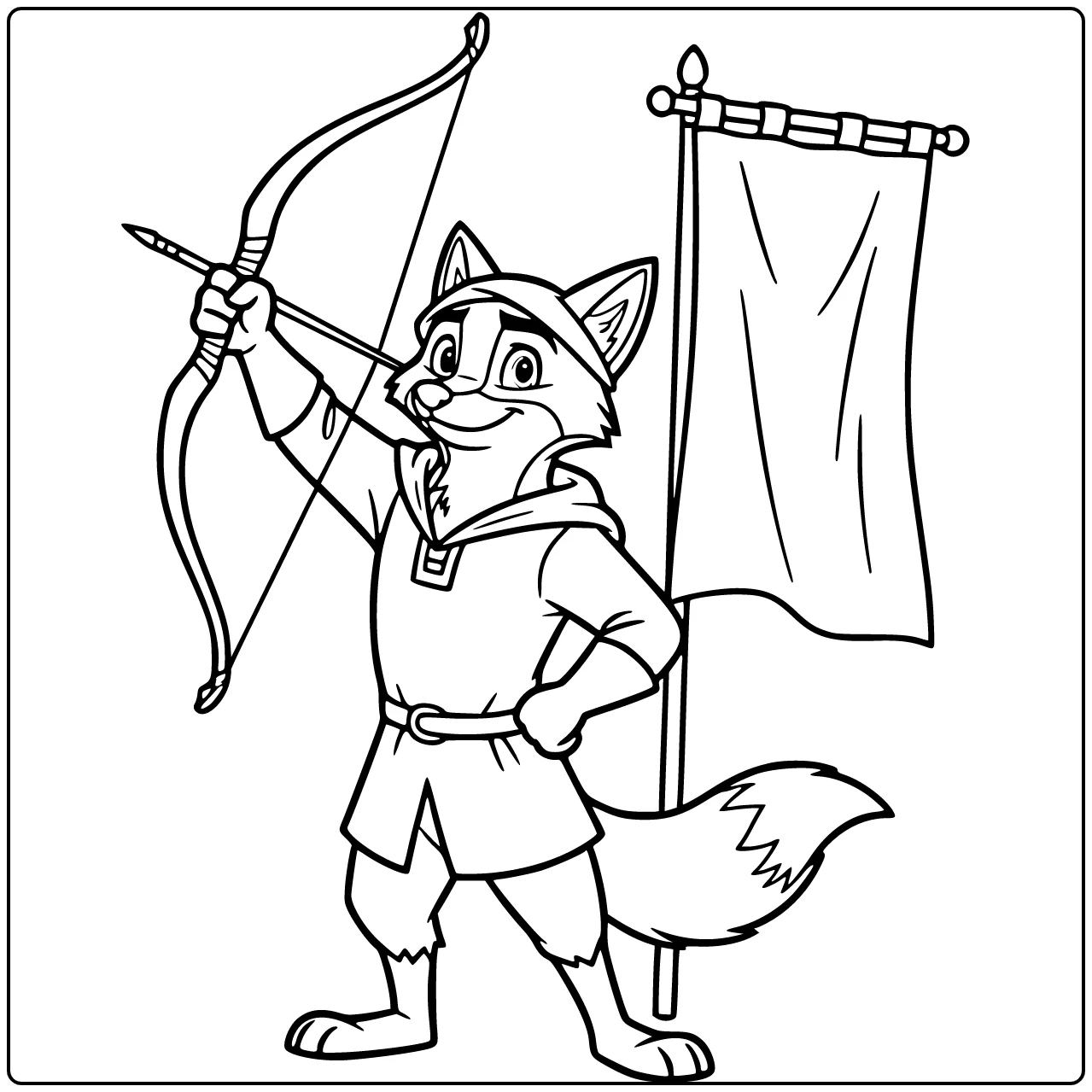 Robin Hood kleurplaat zelfverzekerde vos held Disney stijl