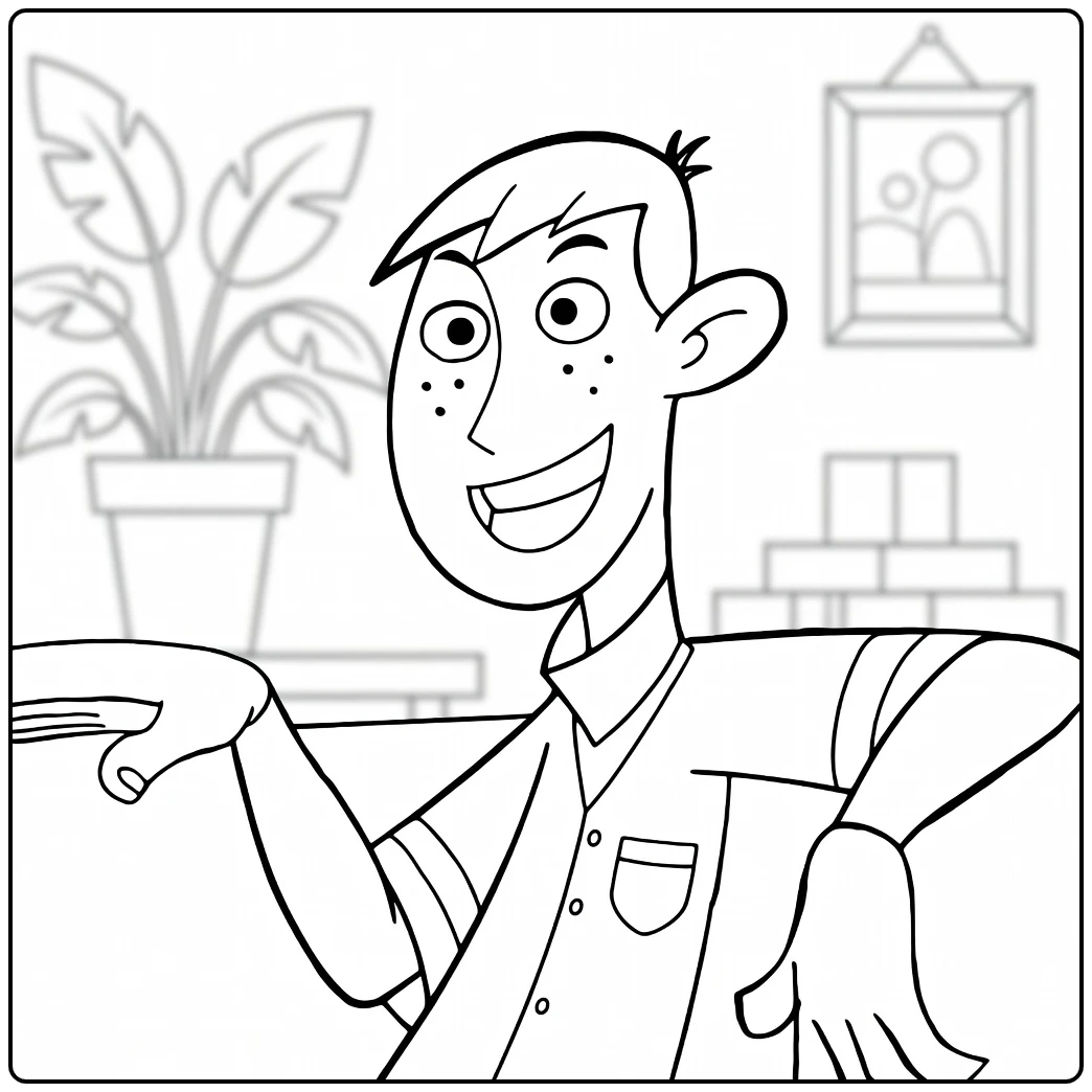 Ron Stoppable Kleurplaat van lachende tiener met planten