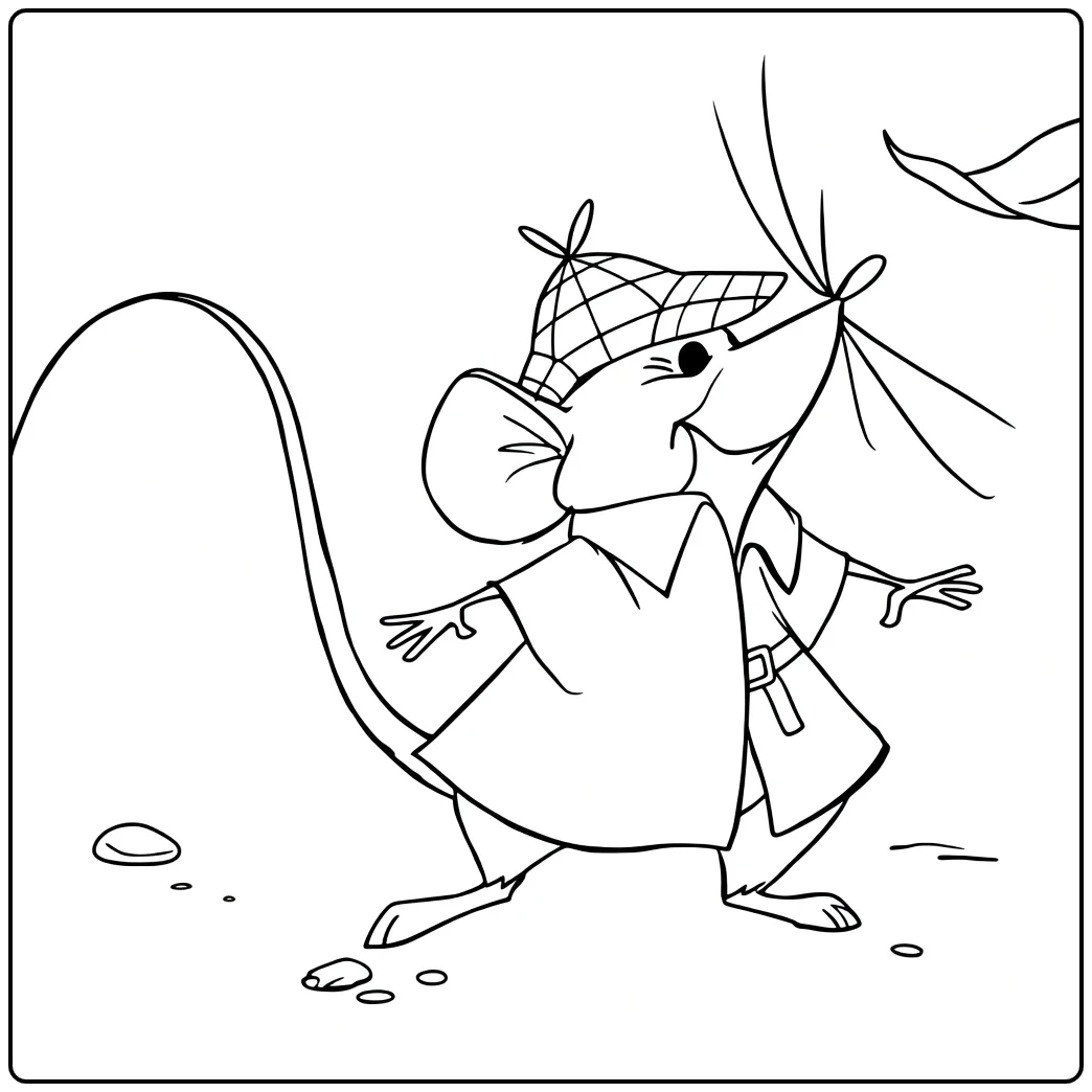 Roquefort Kleurplaat detective muis in beweging