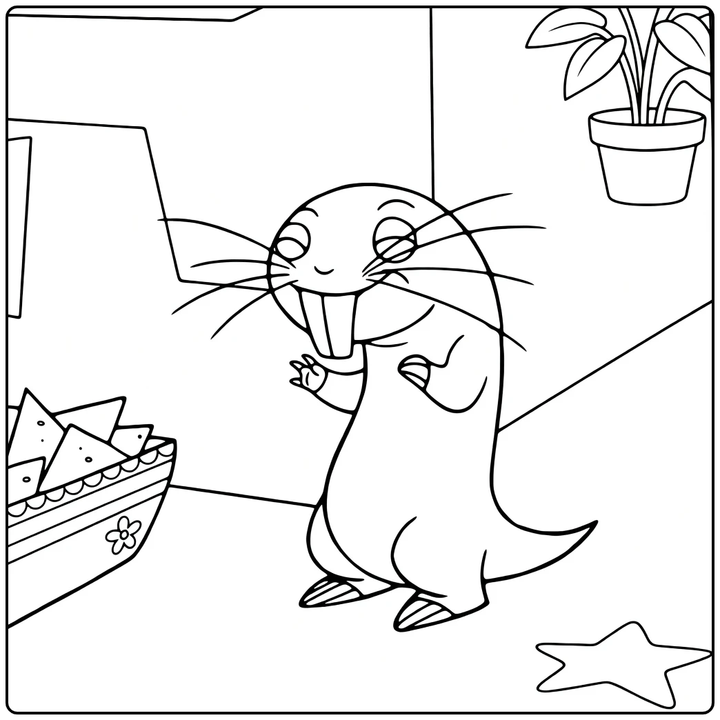 Rufus Kleurplaat met schattige mol en picknickmand