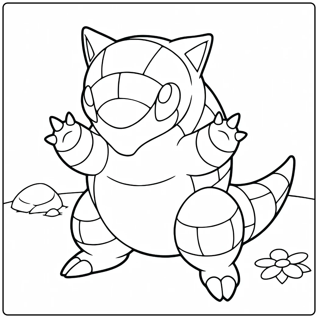 Sandshrew Kleurplaat: blije Pokémon met klauwen omhoog