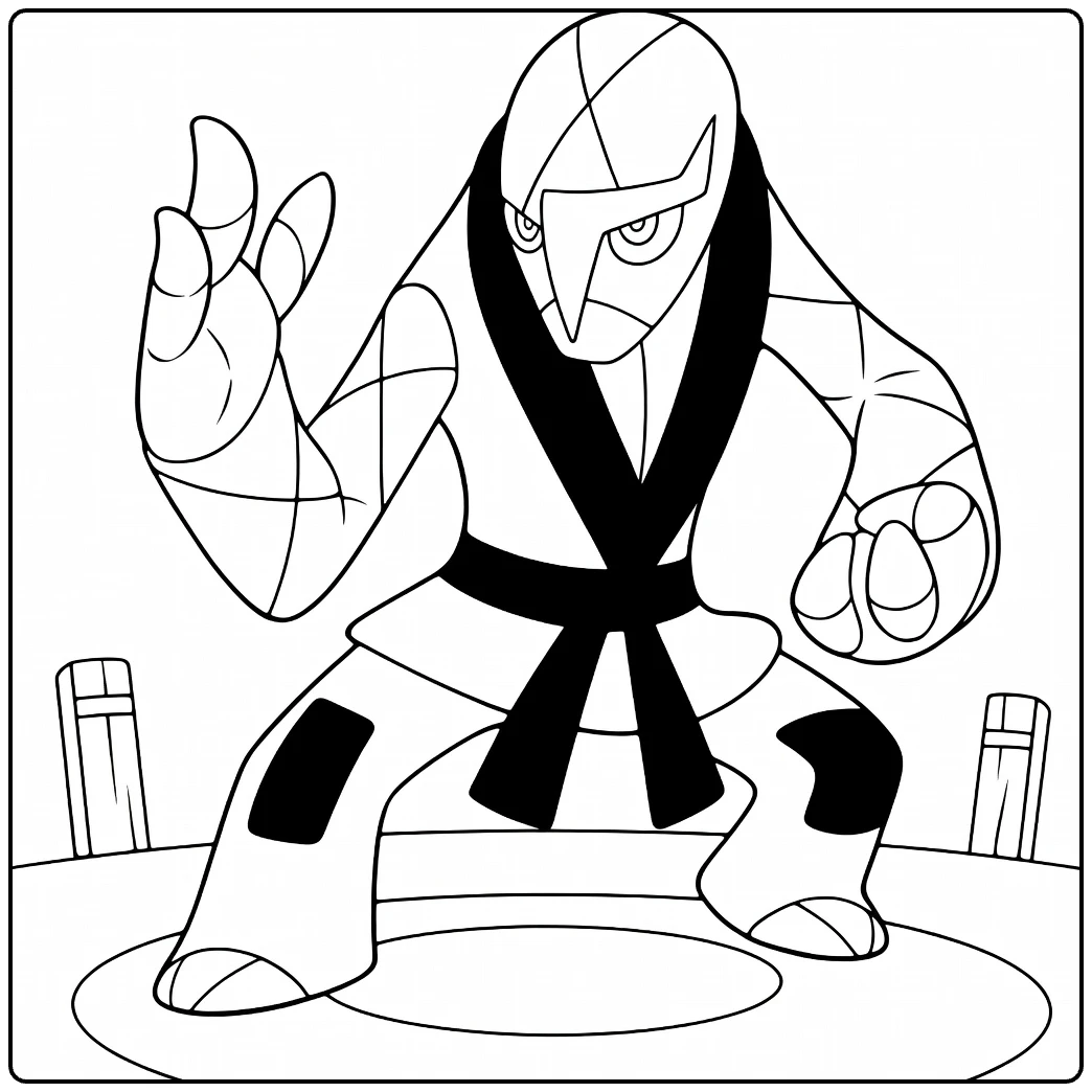 Sawk Kleurplaat: Pokémon vechter in karate pose op ring