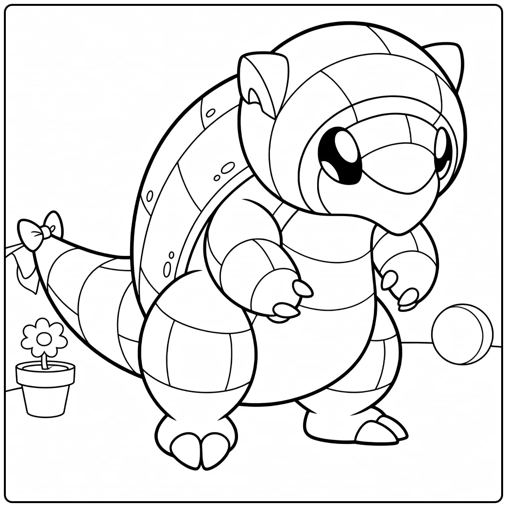 Alolan Sandshrew kleurplaat met grote ogen en bloempot
