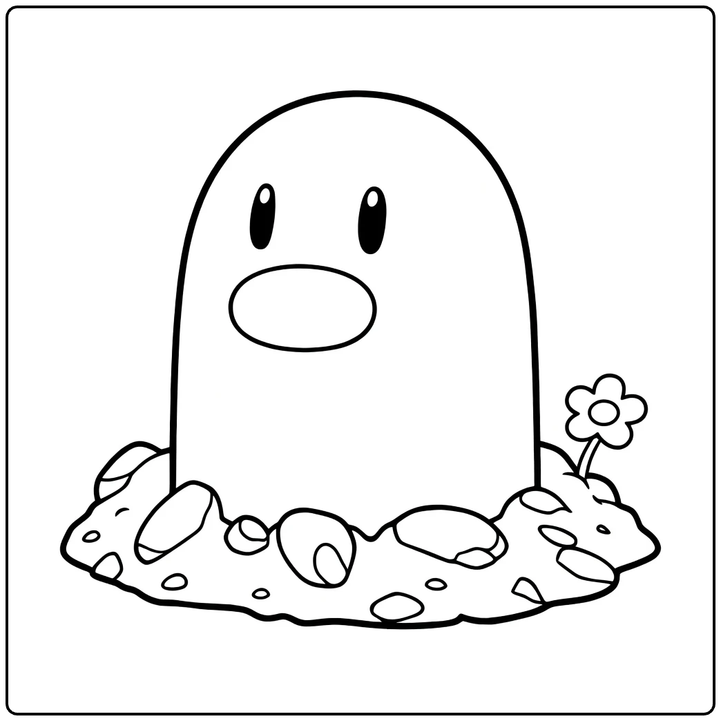 Diglett Kleurplaat: Pokémon uit grond met bloem