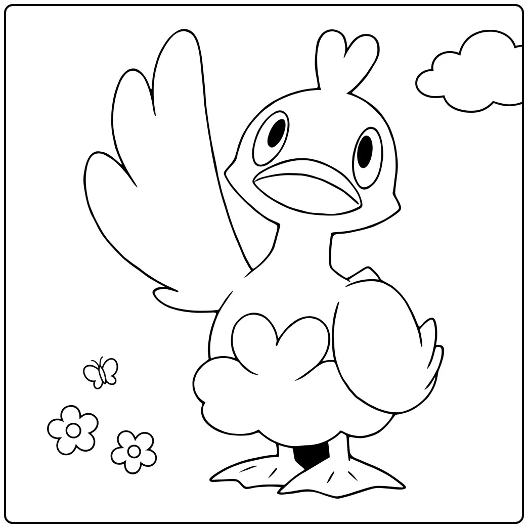 Ducklett Kleurplaat met vlinders en bloemen