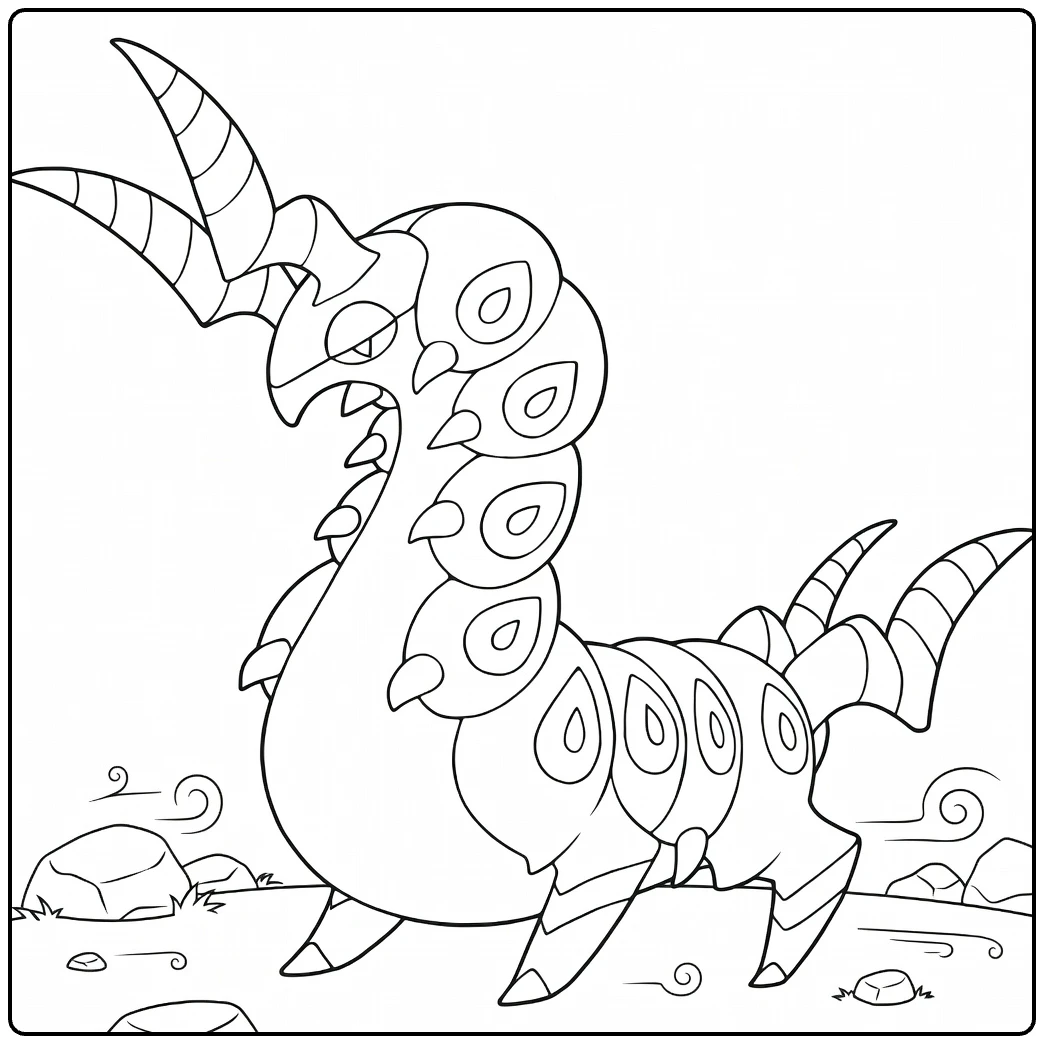 Scolipede kleurplaat Pokémon: stoere bug met hoorns te kleuren