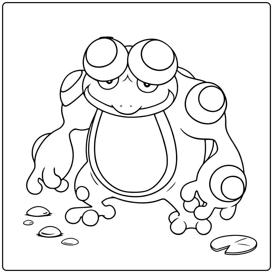 Seismitoad Kleurplaat: stoere Pokémon kikker met bulten