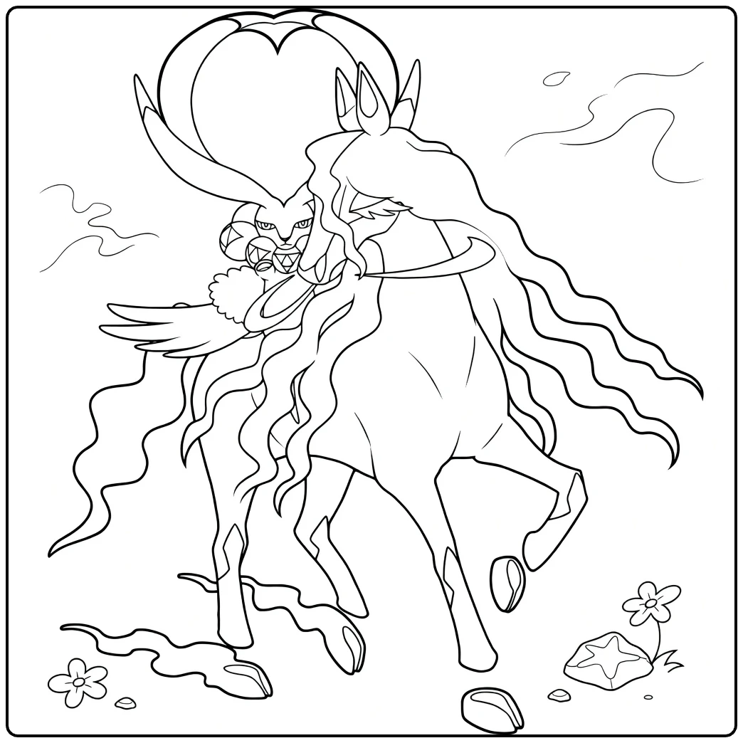 Shadow Rider Calyrex Kleurplaat met spookpaard
