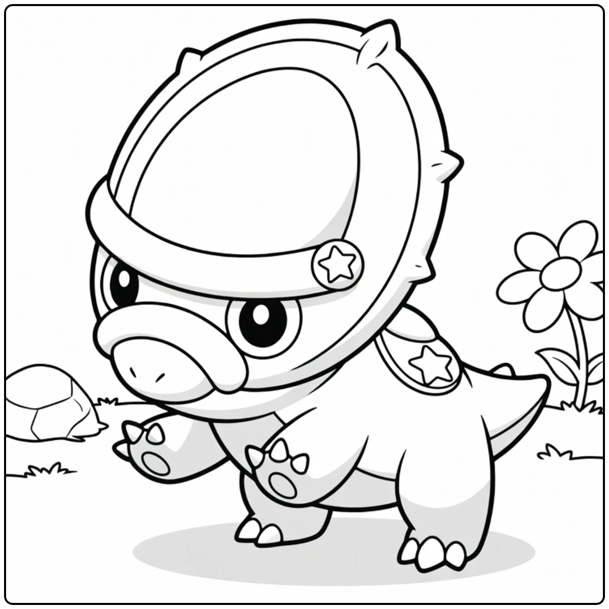 Shieldon kleurplaat: schattige Pokémon met schild, ster