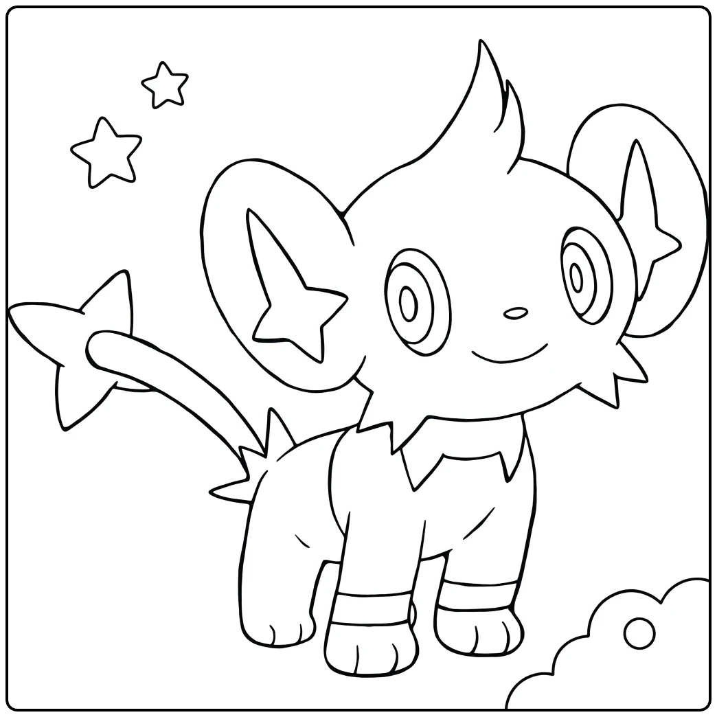 Shinx Kleurplaat schattig Pokémon leeuwtje met sterren