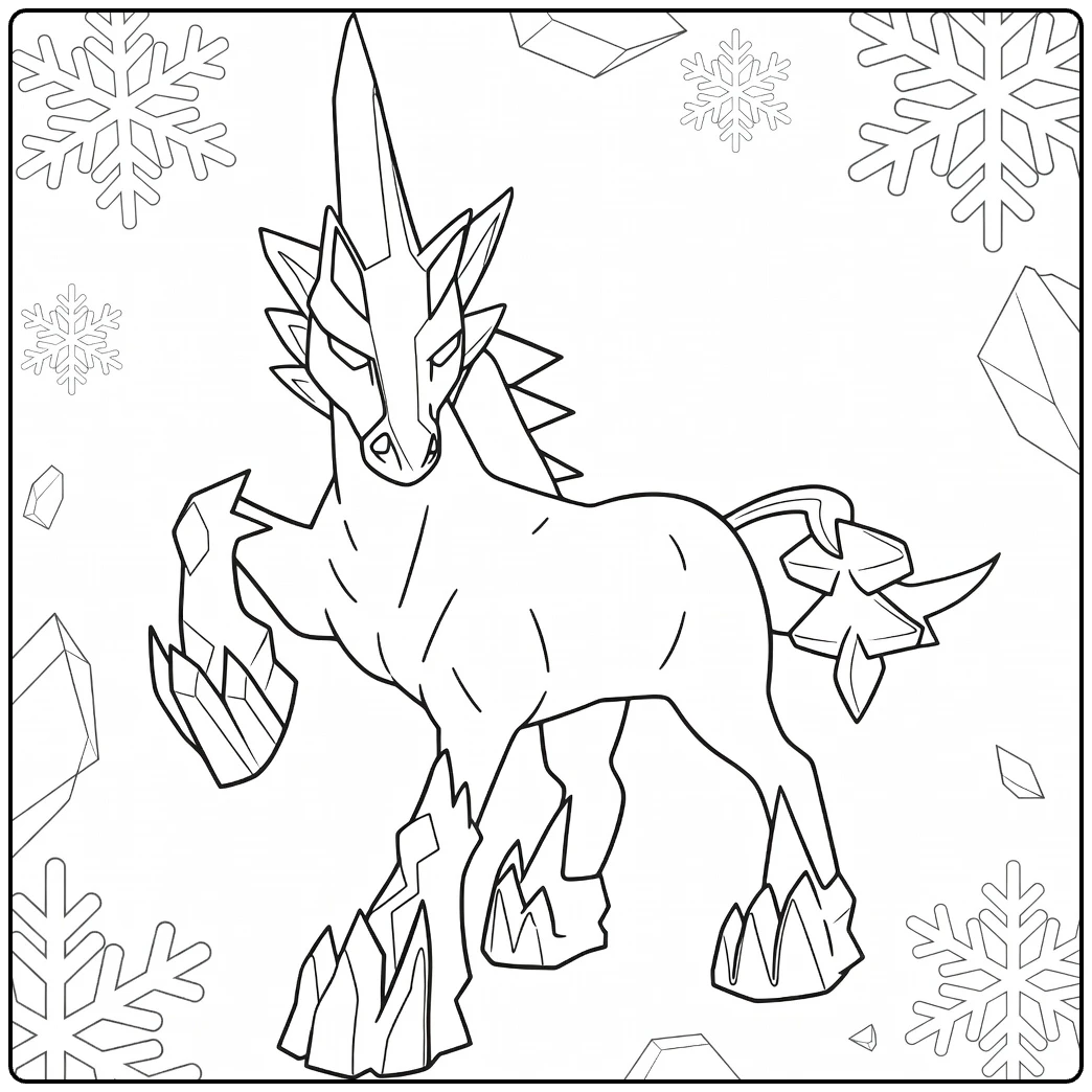 Silvally Ice Type kleurplaat met ijskristallen sneeuw