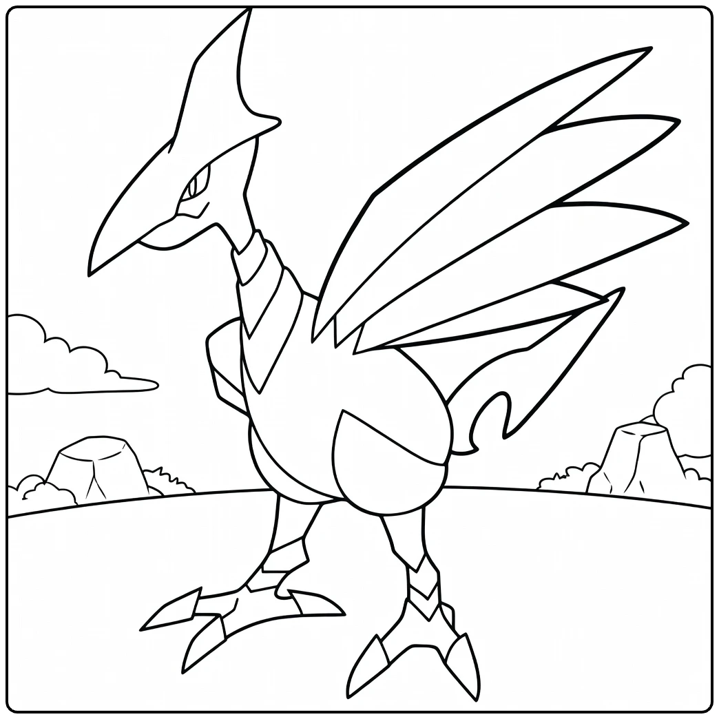 Skarmory kleurplaat Pokémon met vleugels en rotsen