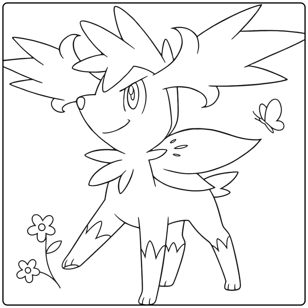 Sky Shaymin Kleurplaat met vlinders en bloemen