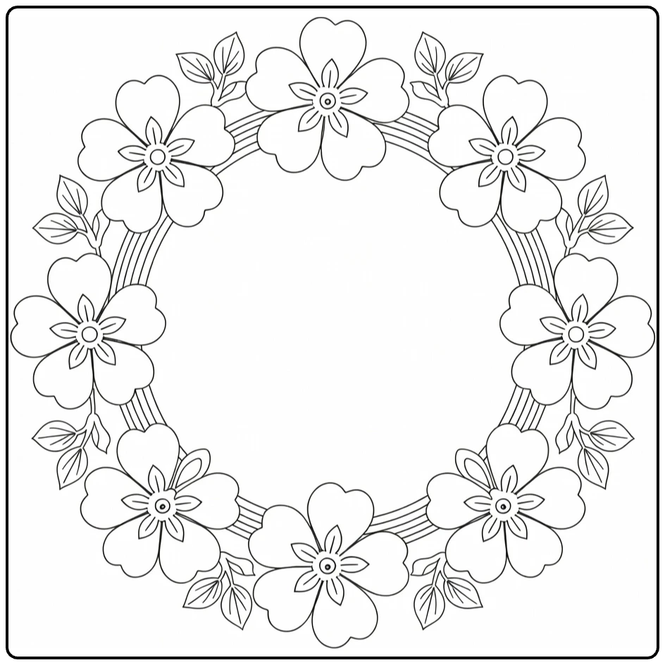 Sleutelbloem kleurplaat met primula's rond ovaal frame