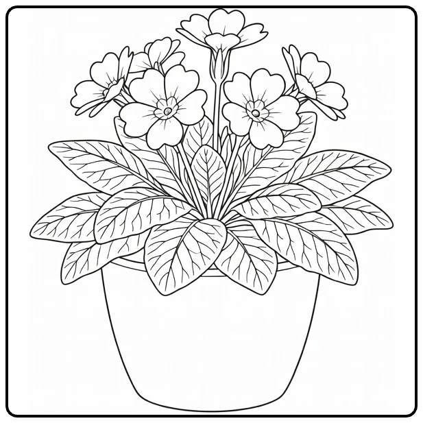 sleutelbloem kleurplaat met primula in keramische pot