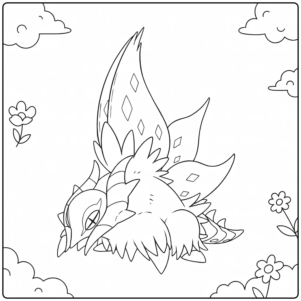 Slither Wing Kleurplaat met vleugels wolken bloemen