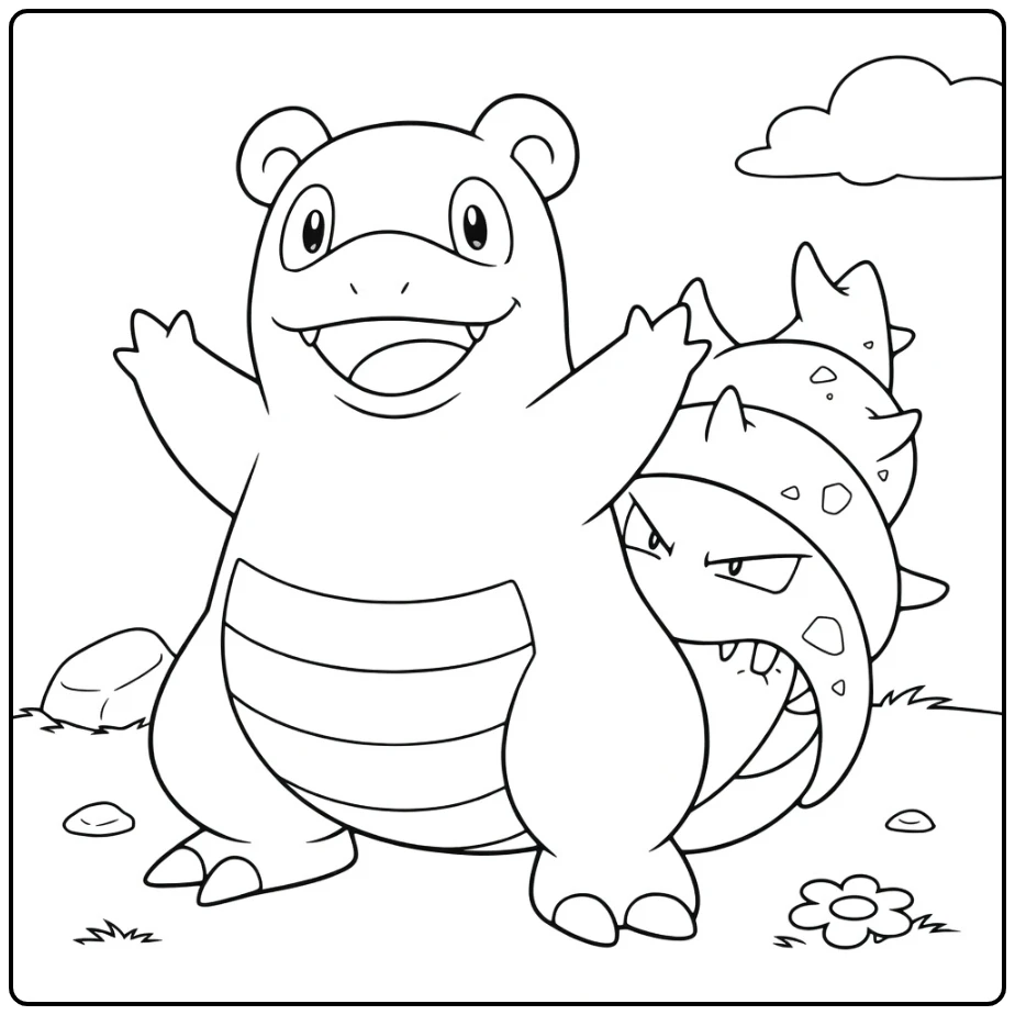 Slowbro Kleurplaat Pokémon met Shellder op staart