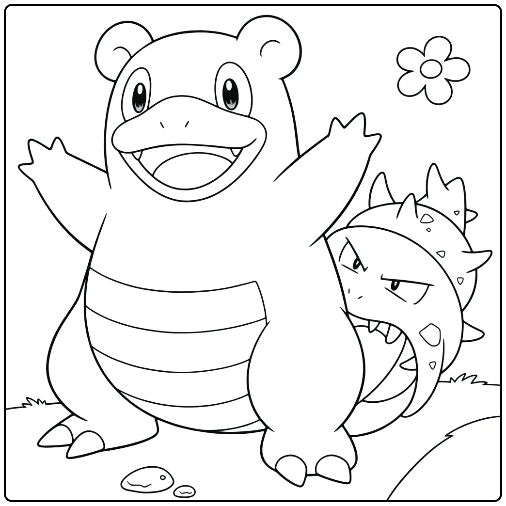 Slowbro Kleurplaat: blije Slowbro met boze Shellder