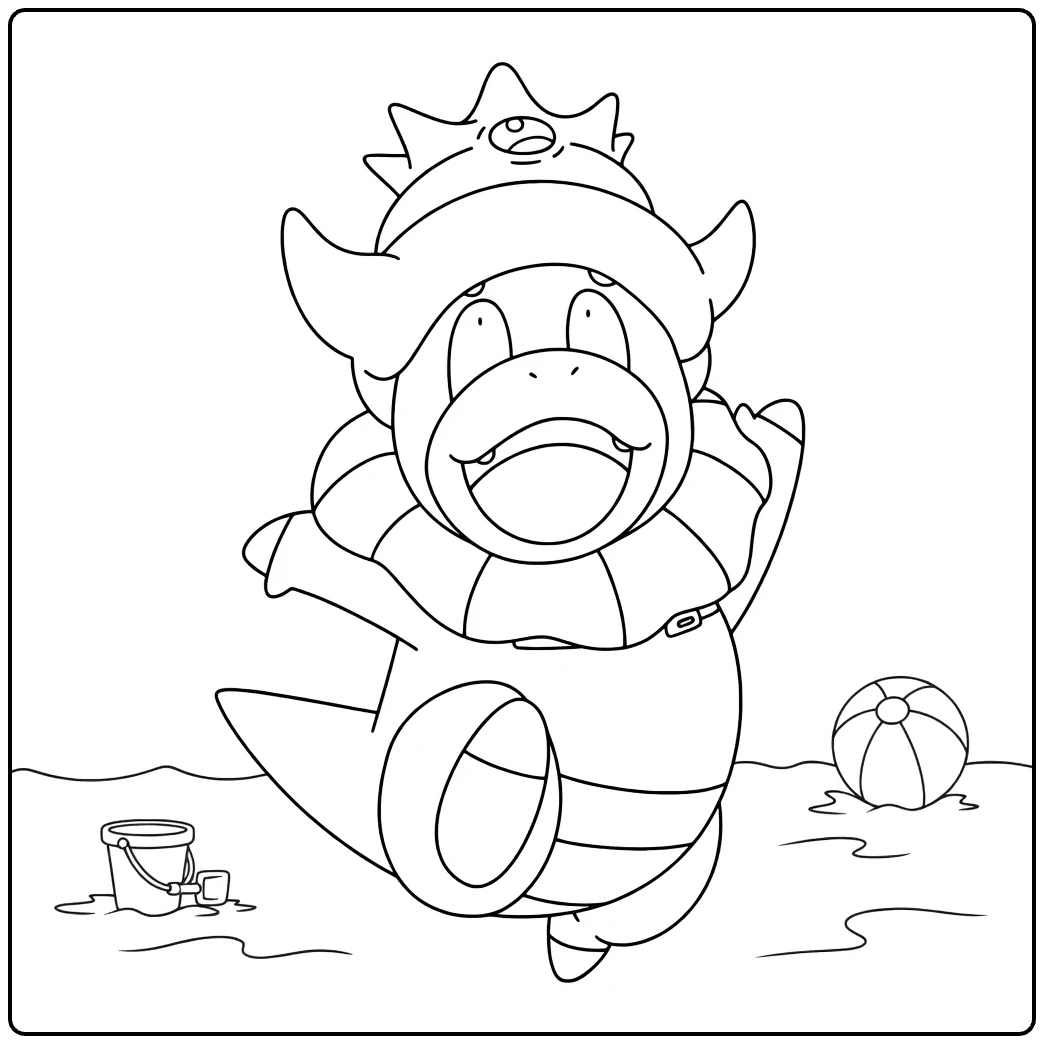 Slowking Kleurplaat op strand met zwemarmband