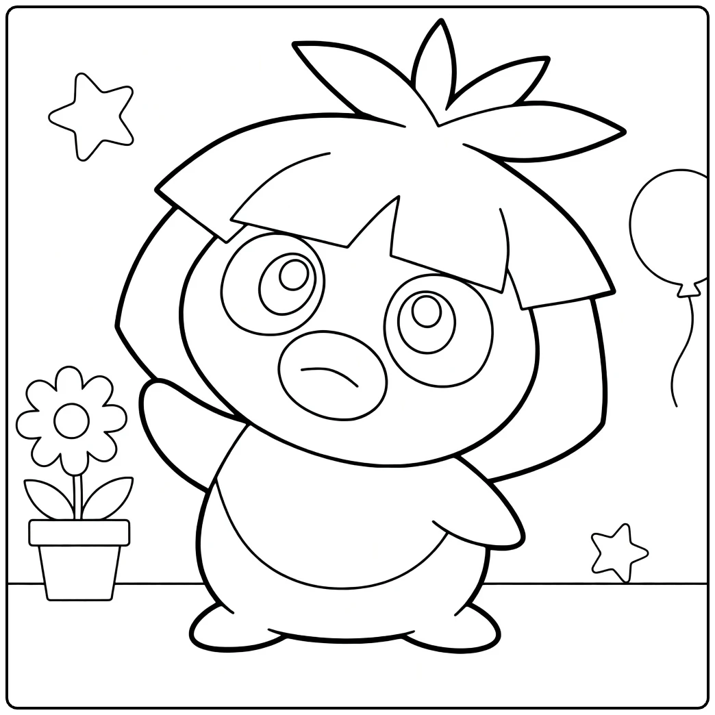 Smoochum Kleurplaat: schattig Pokémon met bloem, ballon en sterren