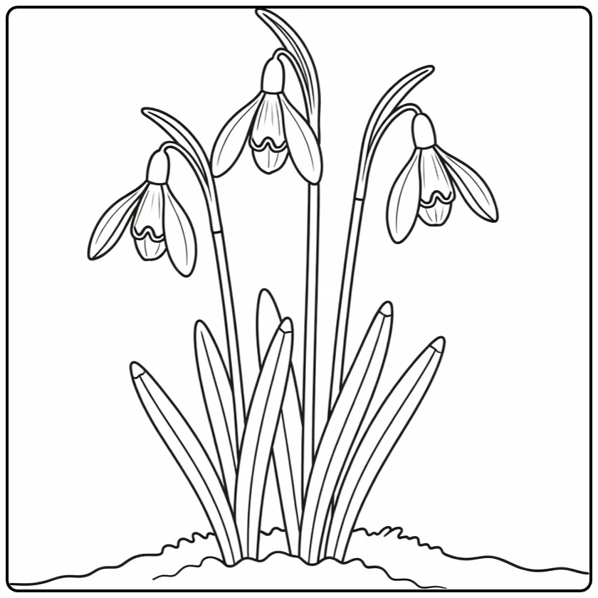 sneeuwklokje kleurplaat drie stelen met klokbloemen