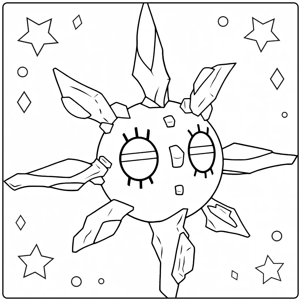 Solrock Kleurplaat Pokémon zonsteen met kristallen spikes
