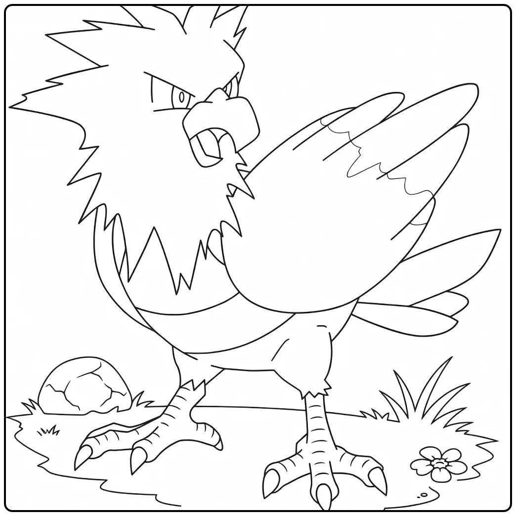 Spearow Kleurplaat: boze Pokémon vogel met klauwen