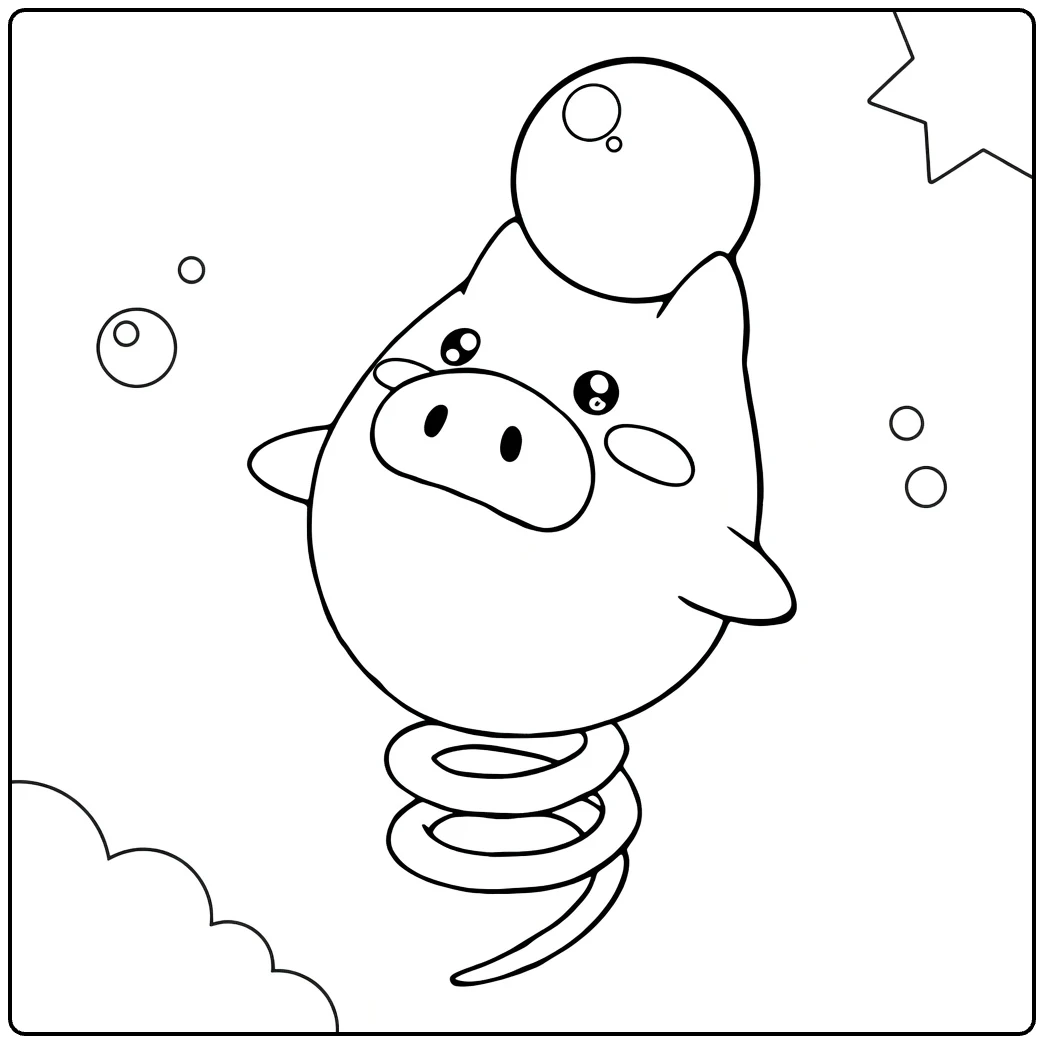Spoink Kleurplaat: Pokémon met parel, veer en bubbels