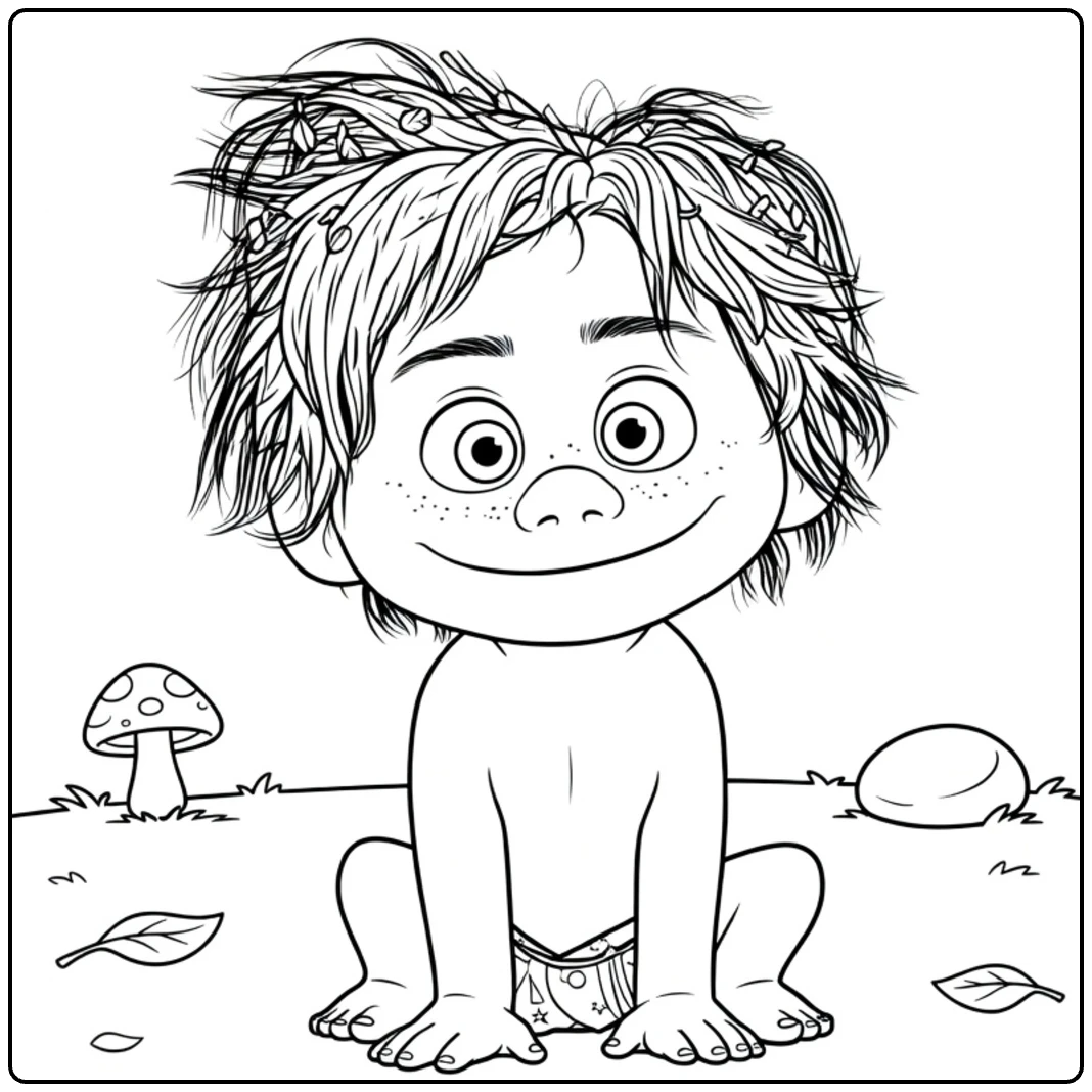 Spot Kleurplaat van een blije cartoon jongen in de natuur