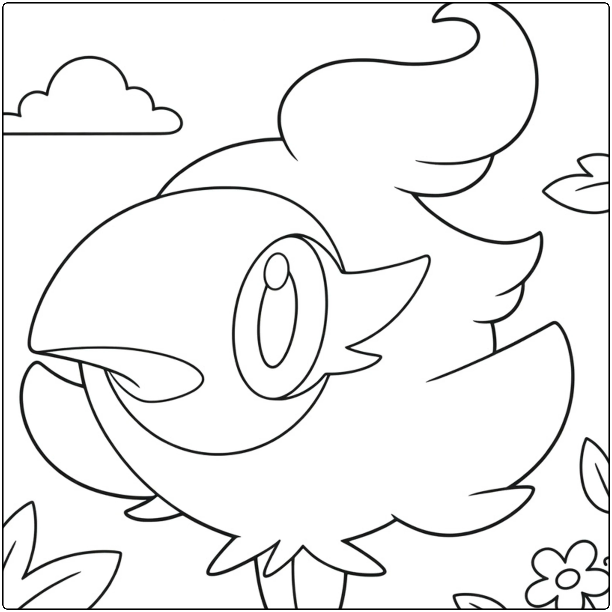 Spritzee Kleurplaat: schattig Pokémon vogeltje met bloemen