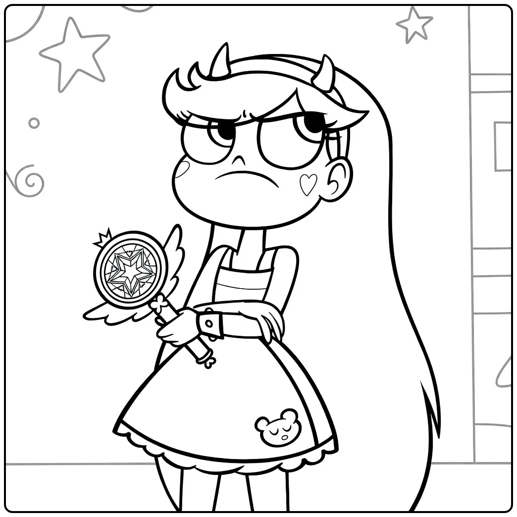 Star Butterfly Kleurplaat met toverstaf en sterren