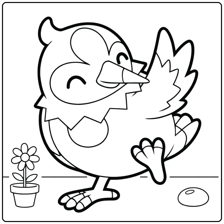 Starly Kleurplaat: schattige Pokémon vogel met bloem ei