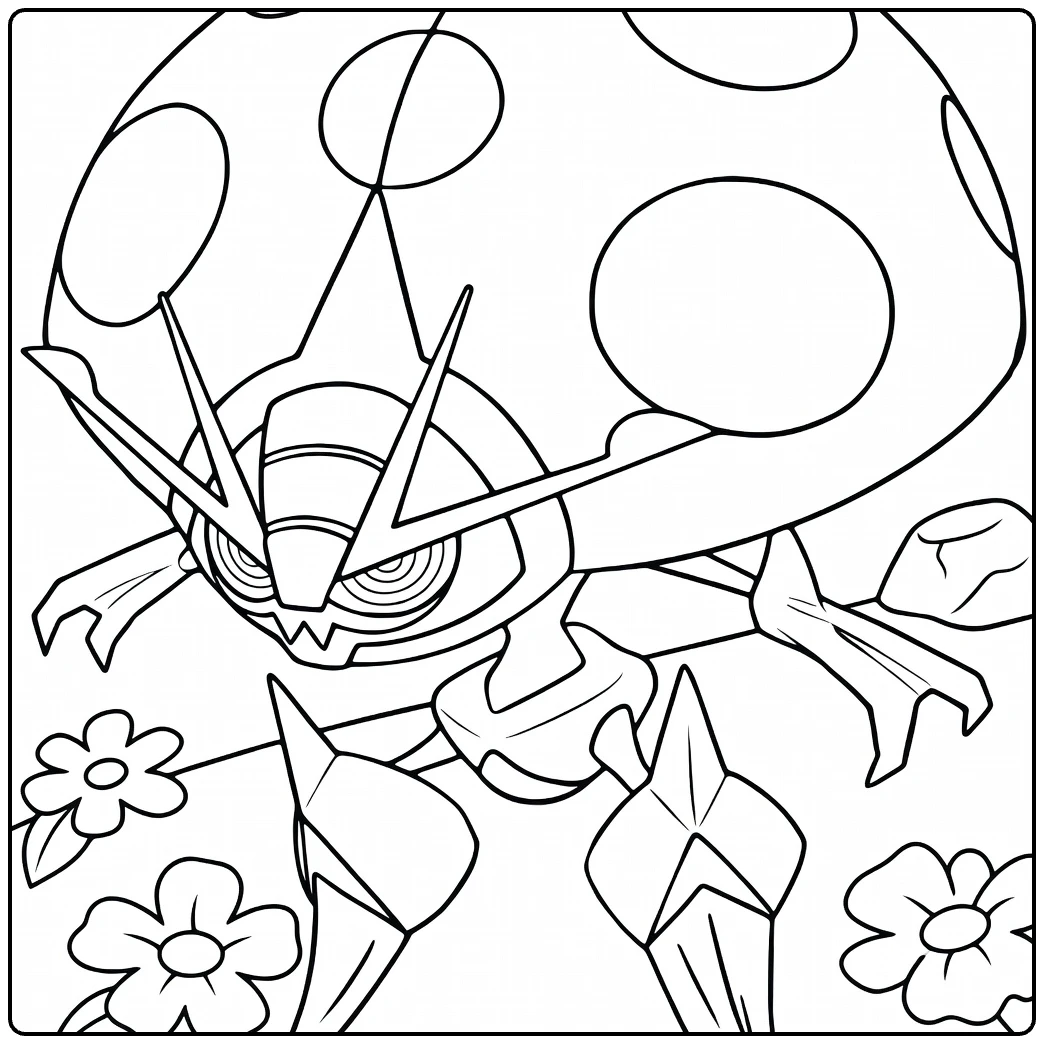 Orbeetle Kleurplaat Pokémon kever met bloemen