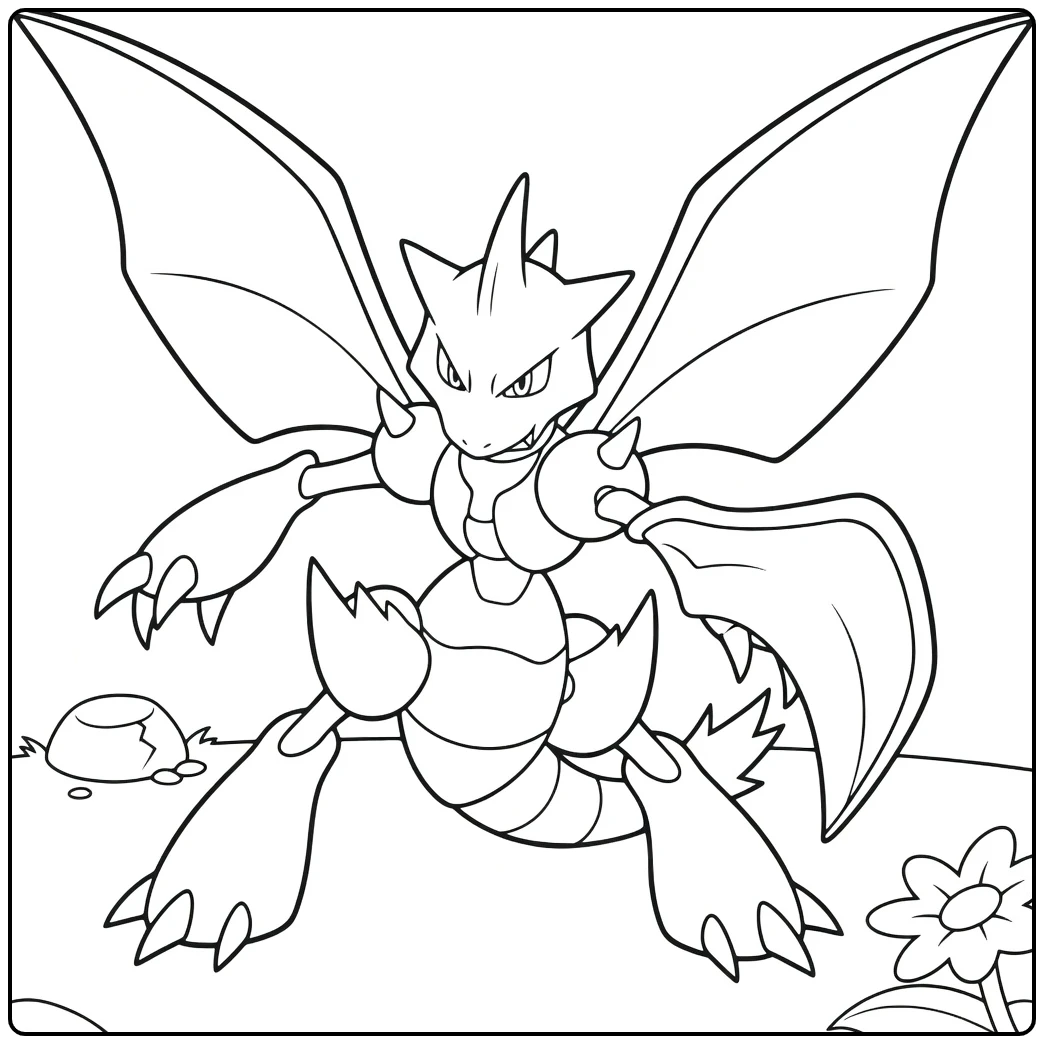 Scyther Kleurplaat Pokémon met sikkels en vleugels