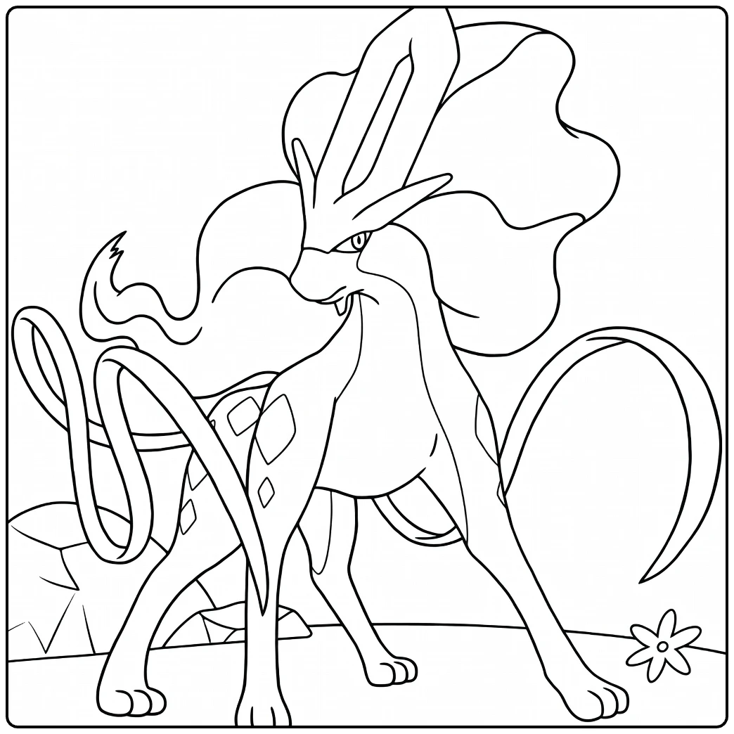Suicune Kleurplaat: majestueuze Pokémon in actie (52 chars)