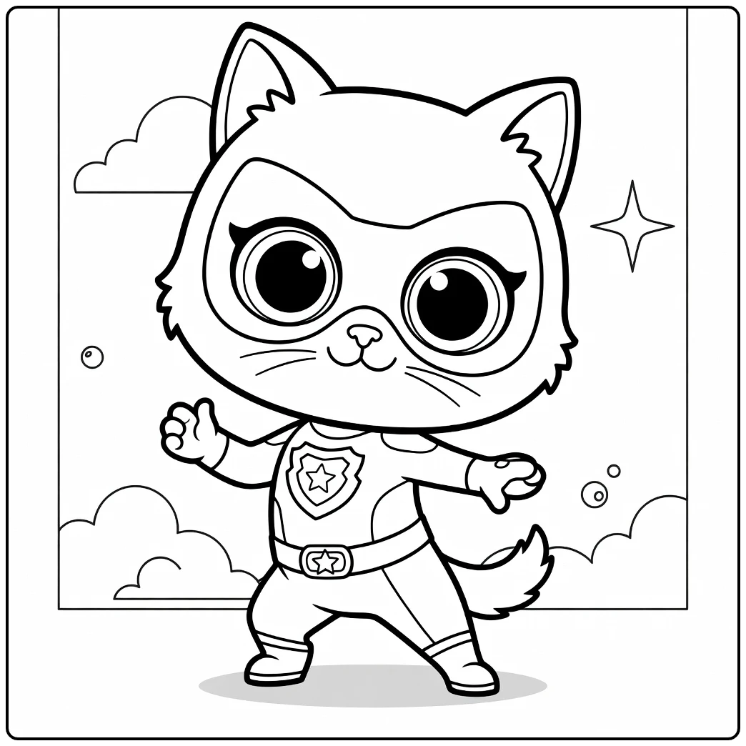 SuperKitties Kleurplaat van superheld kat met cape