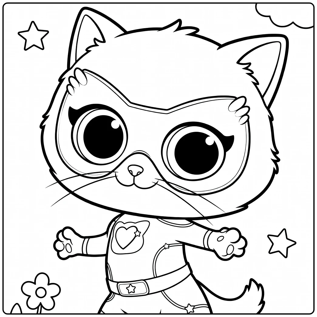 SuperKitties Kleurplaat van schattige superheld kat