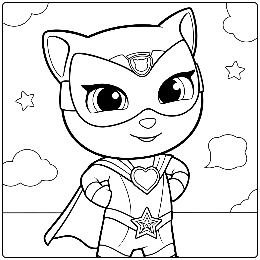 SuperKitties Kleurplaat van superheld kat met cape