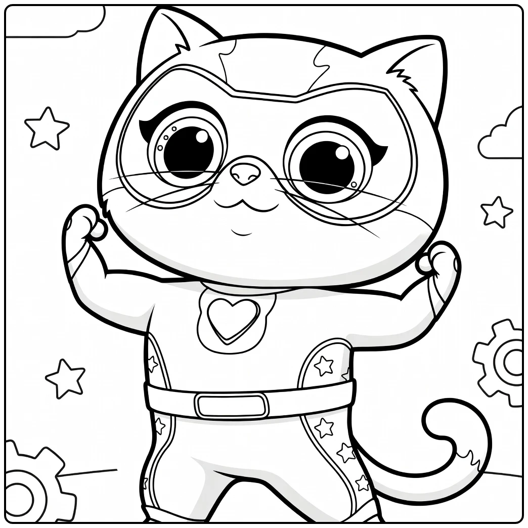 SuperKitties Kleurplaat van een superheld kat met grote ogen