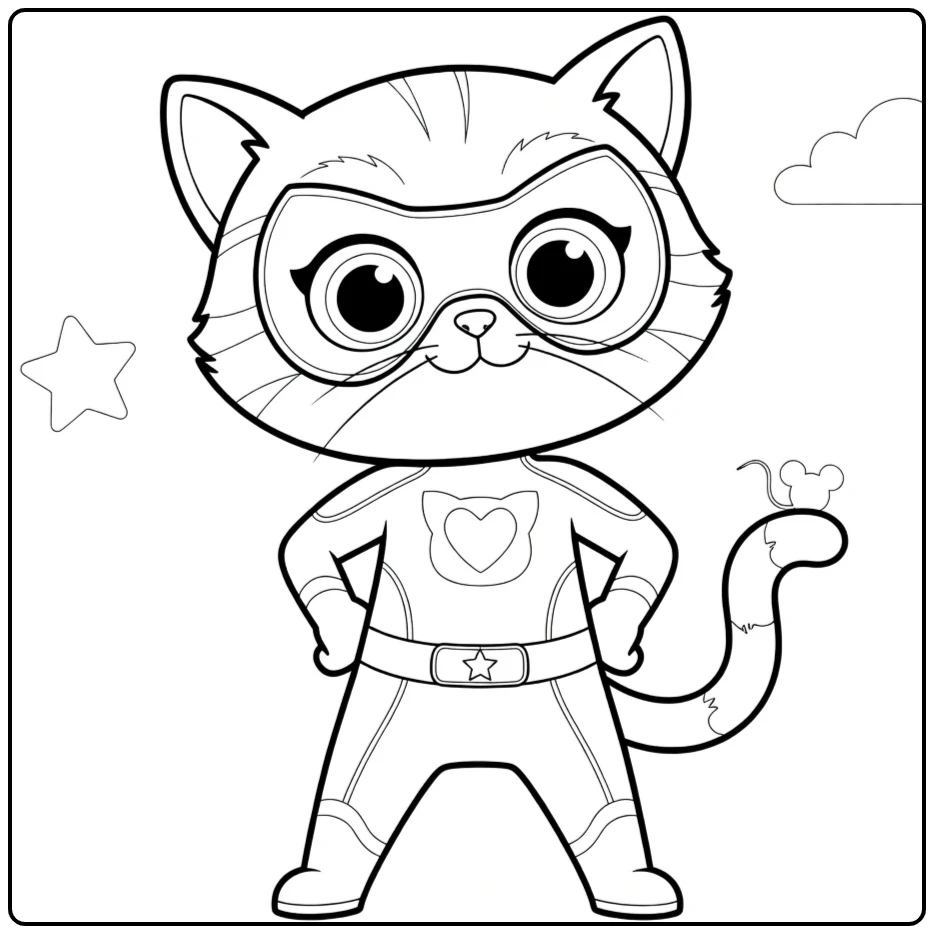 SuperKitties Kleurplaat van superheld kat met masker