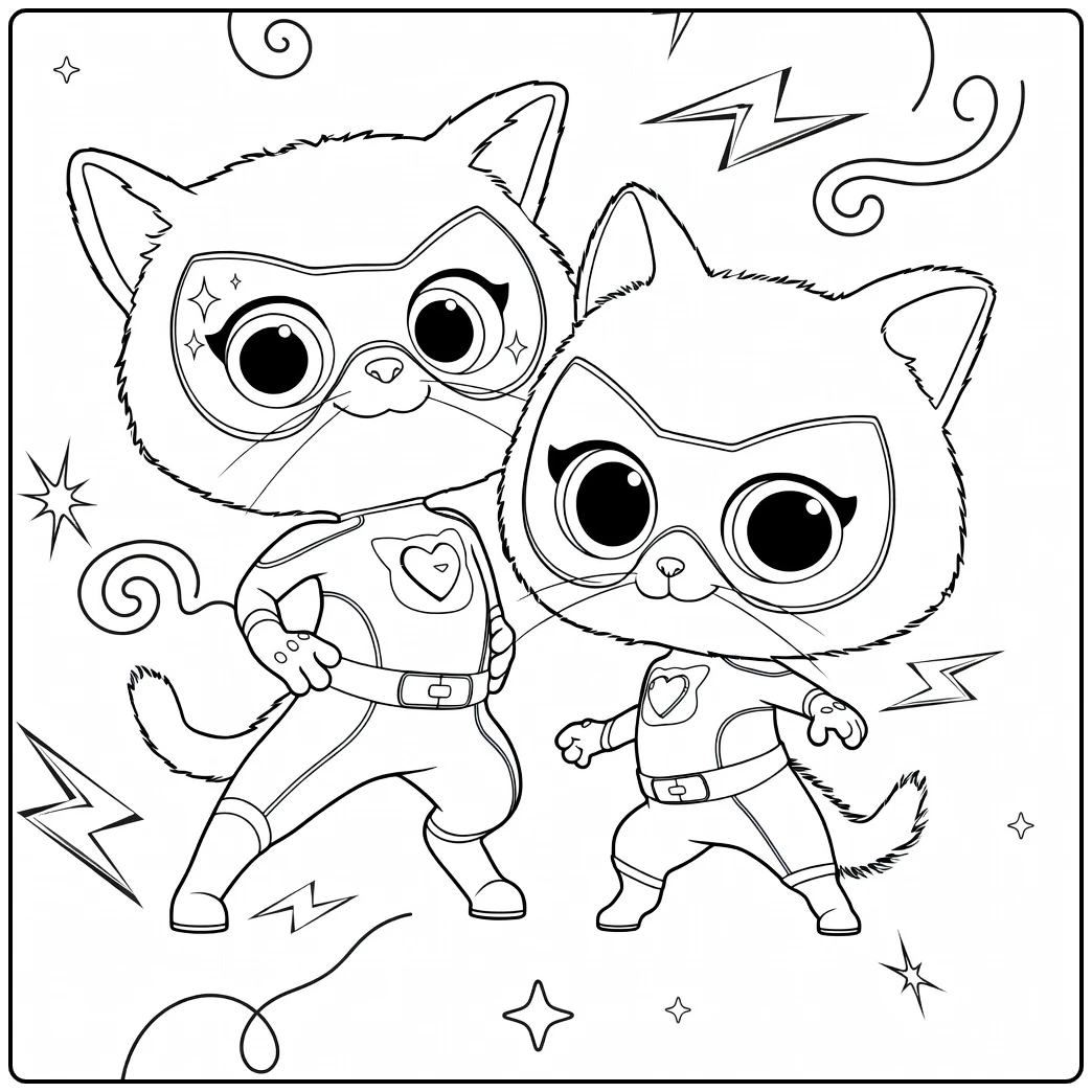 SuperKitties Kleurplaat met twee superhelden katten
