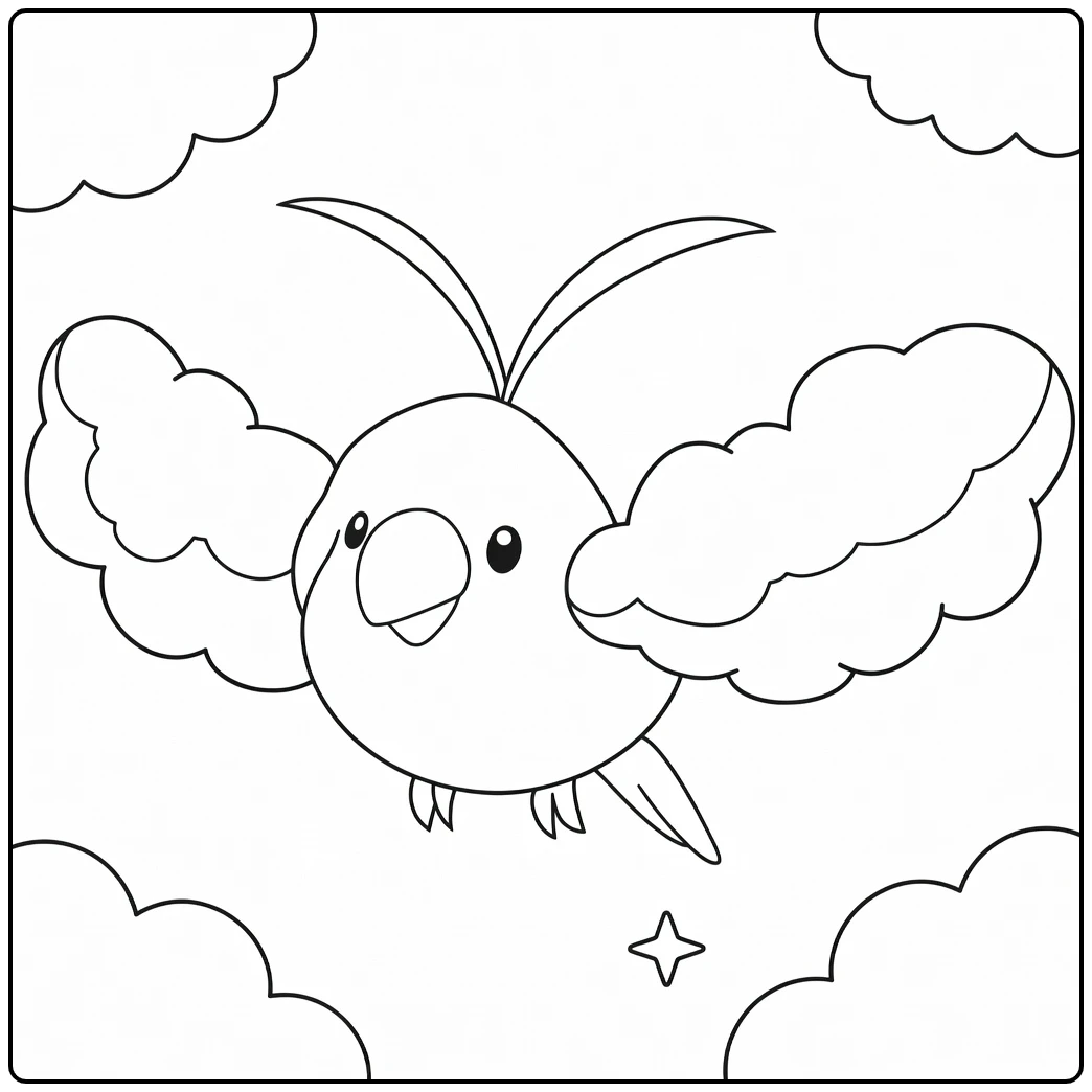 Swablu Kleurplaat: vliegende Pokémon met wolkenvleugels