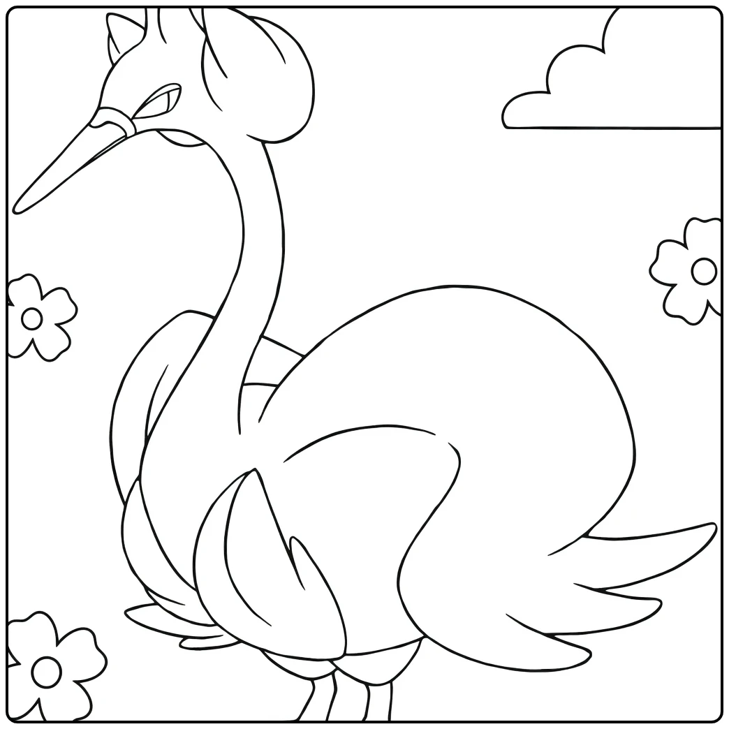 Swanna Kleurplaat: felle zwaan Pokémon met bloemen