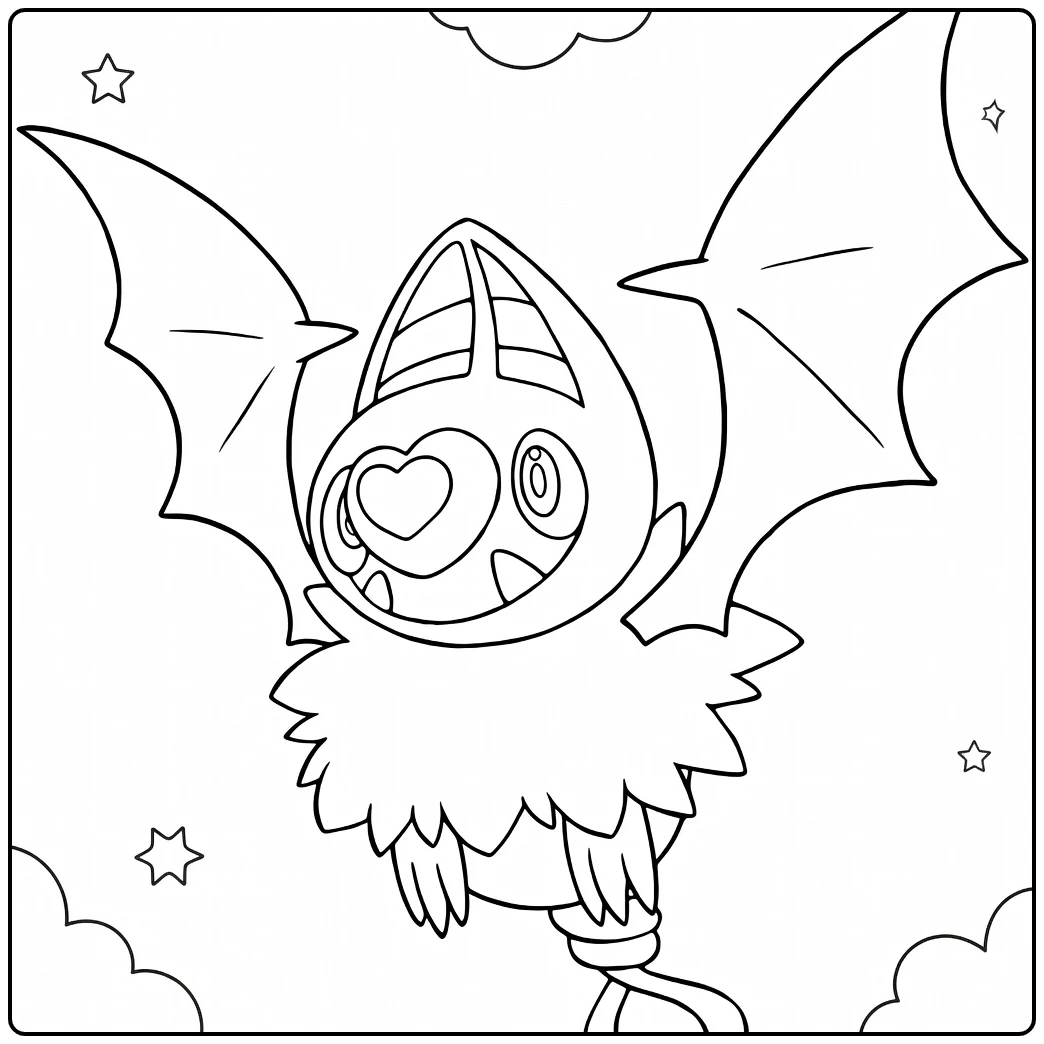 Swoobat Kleurplaat: schattige Pokémon met harten