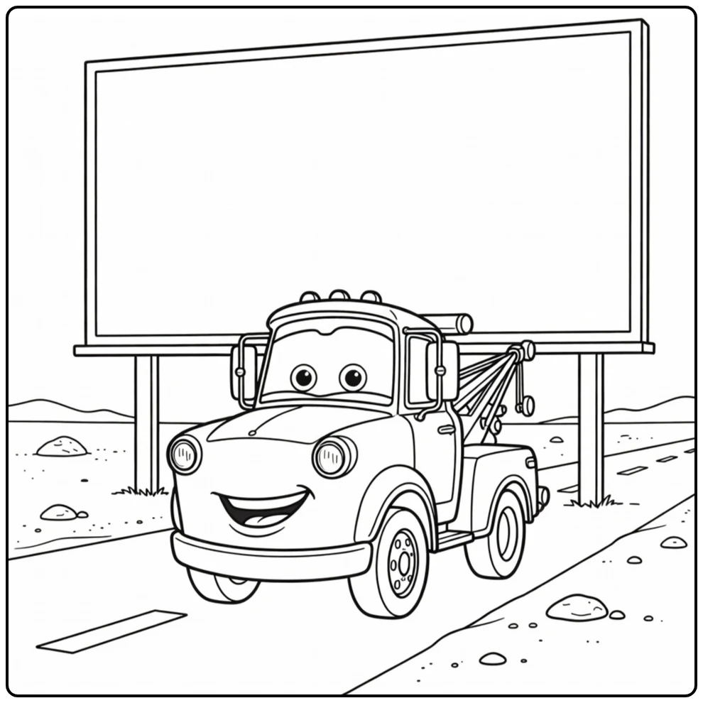 Takel Cars Kleurplaat vrolijke takelwagen woestijn billboard