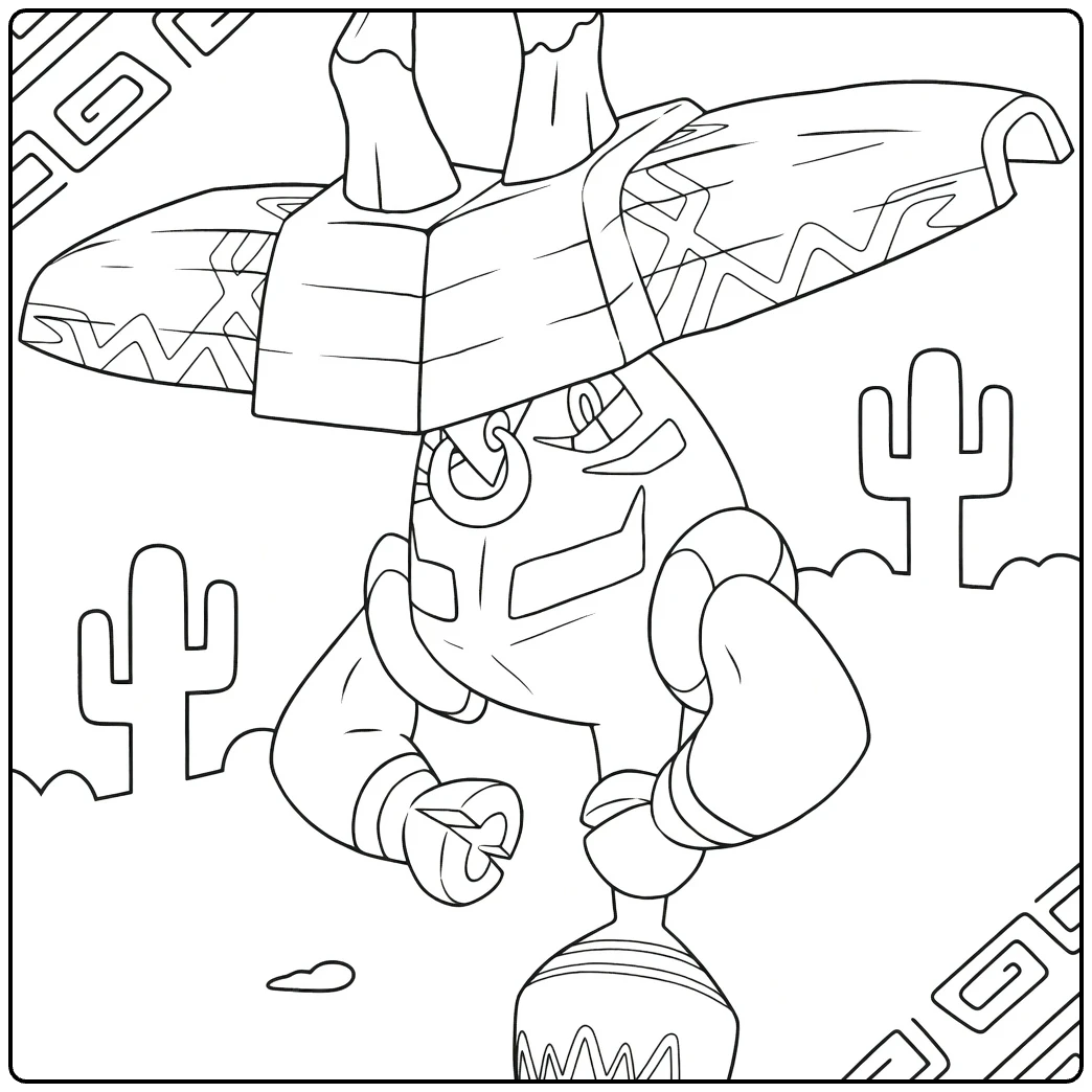 Tapu Bulu Kleurplaat: Pokémon met cactus en vaas