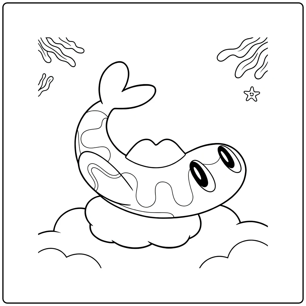 Tatsugiri Curly Form Kleurplaat op wolk met zeewier