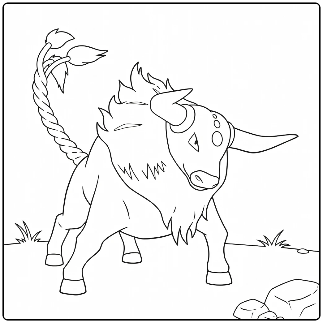 Tauros Blaze Breed Kleurplaat: vurige stier Pokémon te kleuren