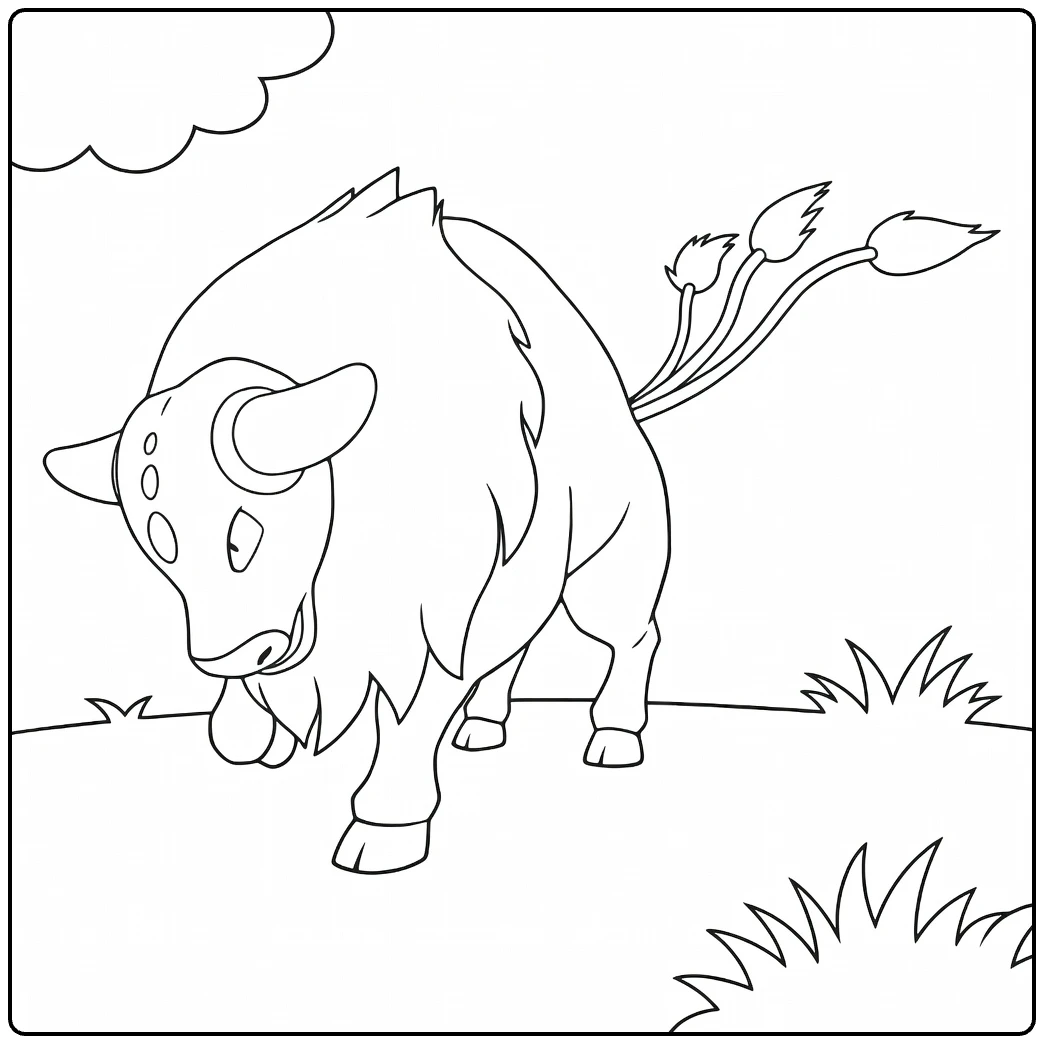 Tauros Combat Breed Kleurplaat: stoere Pokémon stier met manen